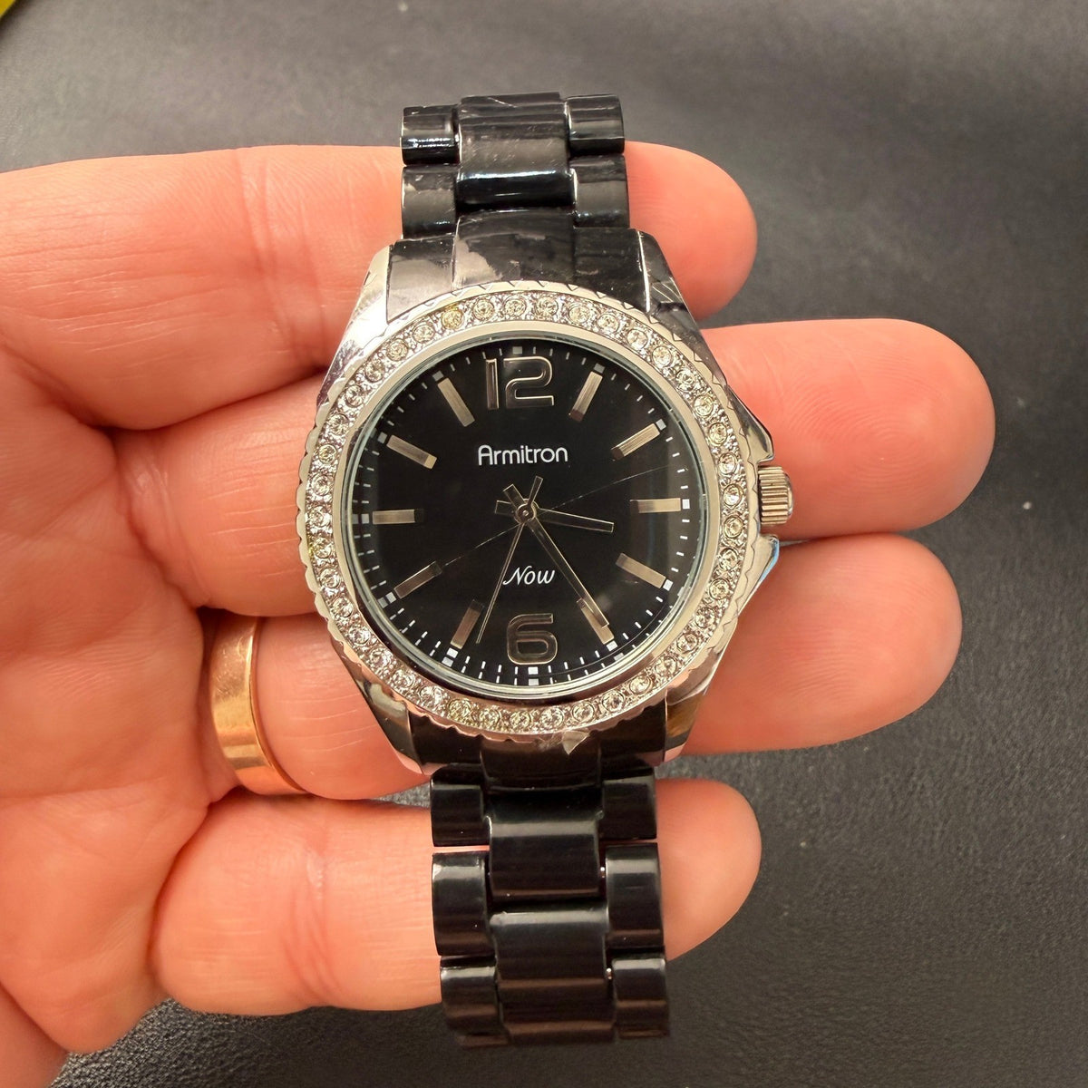Armitron Now 75/3935SV Women's Silver Tone Quartz Black Band Watch New Battery
