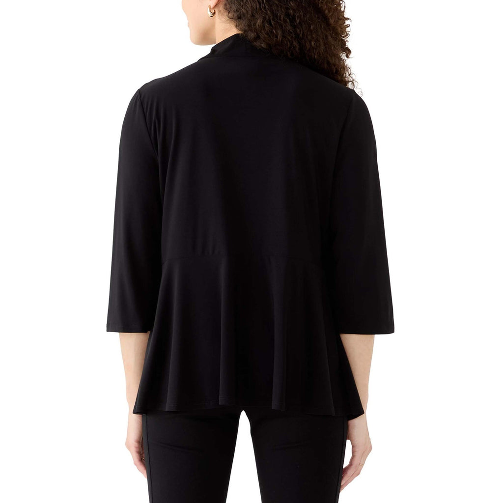 MSRP $69 Alfred Dunner Seville L Black Keyhole Stitch 2-in-1 Cardigan Top 3/4