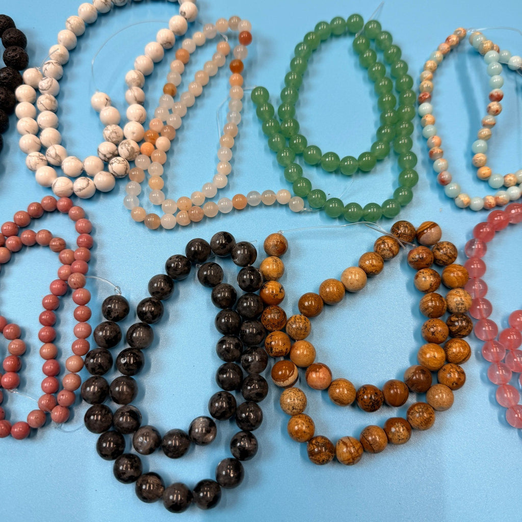 Set of 10 Natural Gemstone Round Beads Strands 15" Sizes 6,8,10 mm 14oz №B6