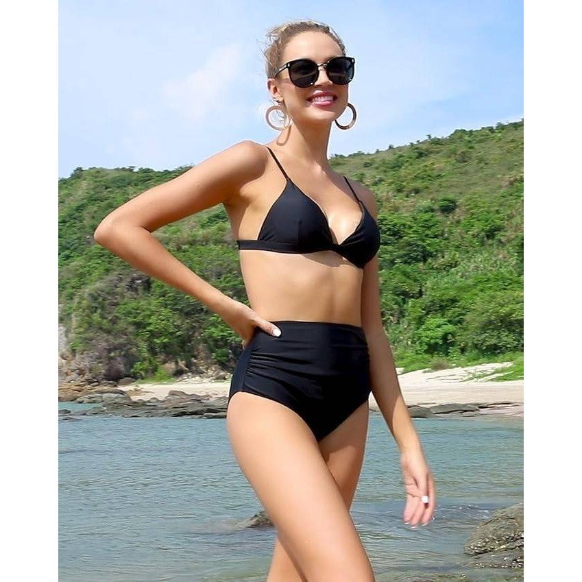 MSRP $23 Tempt Me Women's XXL High Waisted Bikini Bottom Retro Ruched Swim B