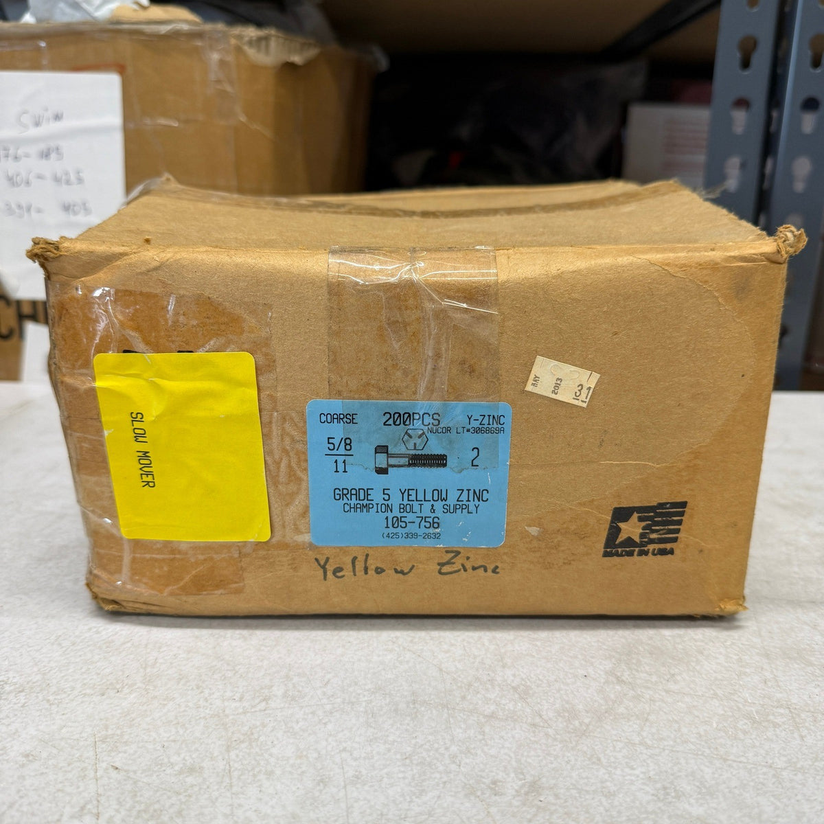 Pack of 200 Nucor 5/8-11 x 2 Grade 5 Hex Cap Screw Bolts Yellow Zinc Plated