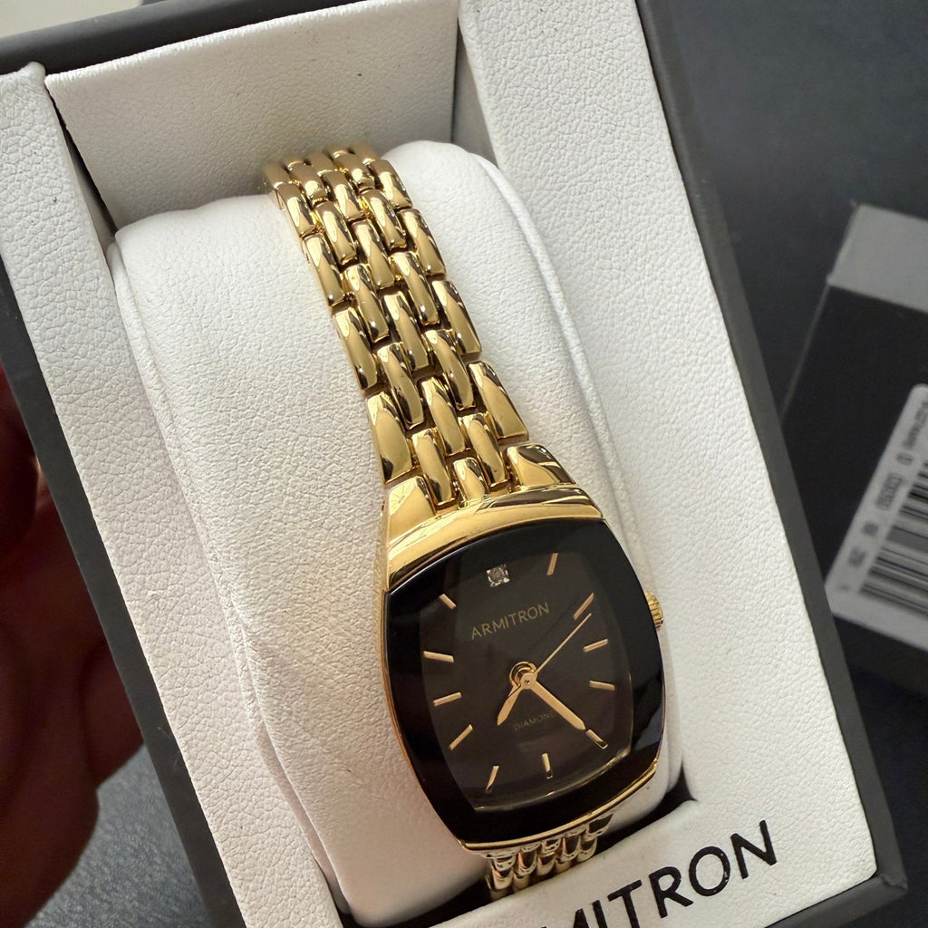 Armitron 75/5195GP Womens Gold Tone Diamond Accented Bracelet Watch New Battery