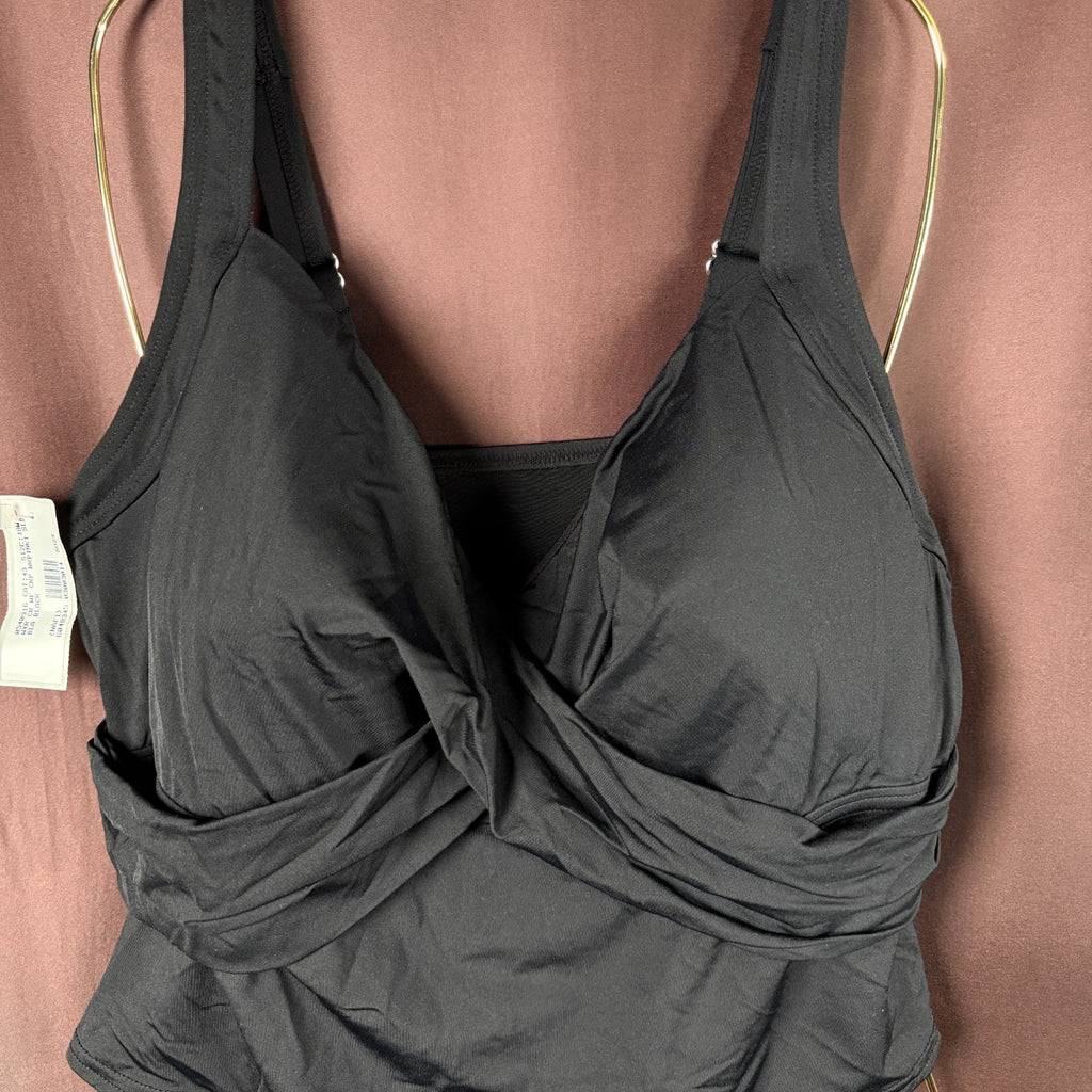 Lands' End Women's 14, 16-22W LONG Black V-Neck Wrap Midkini Top  This item is c