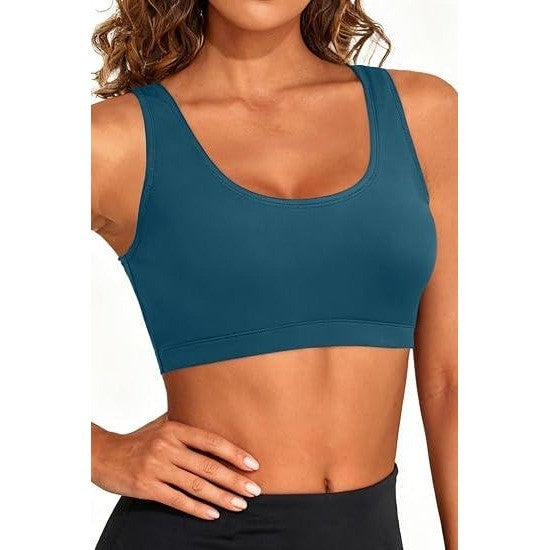 MSRP $26 Tempt Me Women's XXL Blue Green Sports Bra Bikini Top Only Push Up Scoo