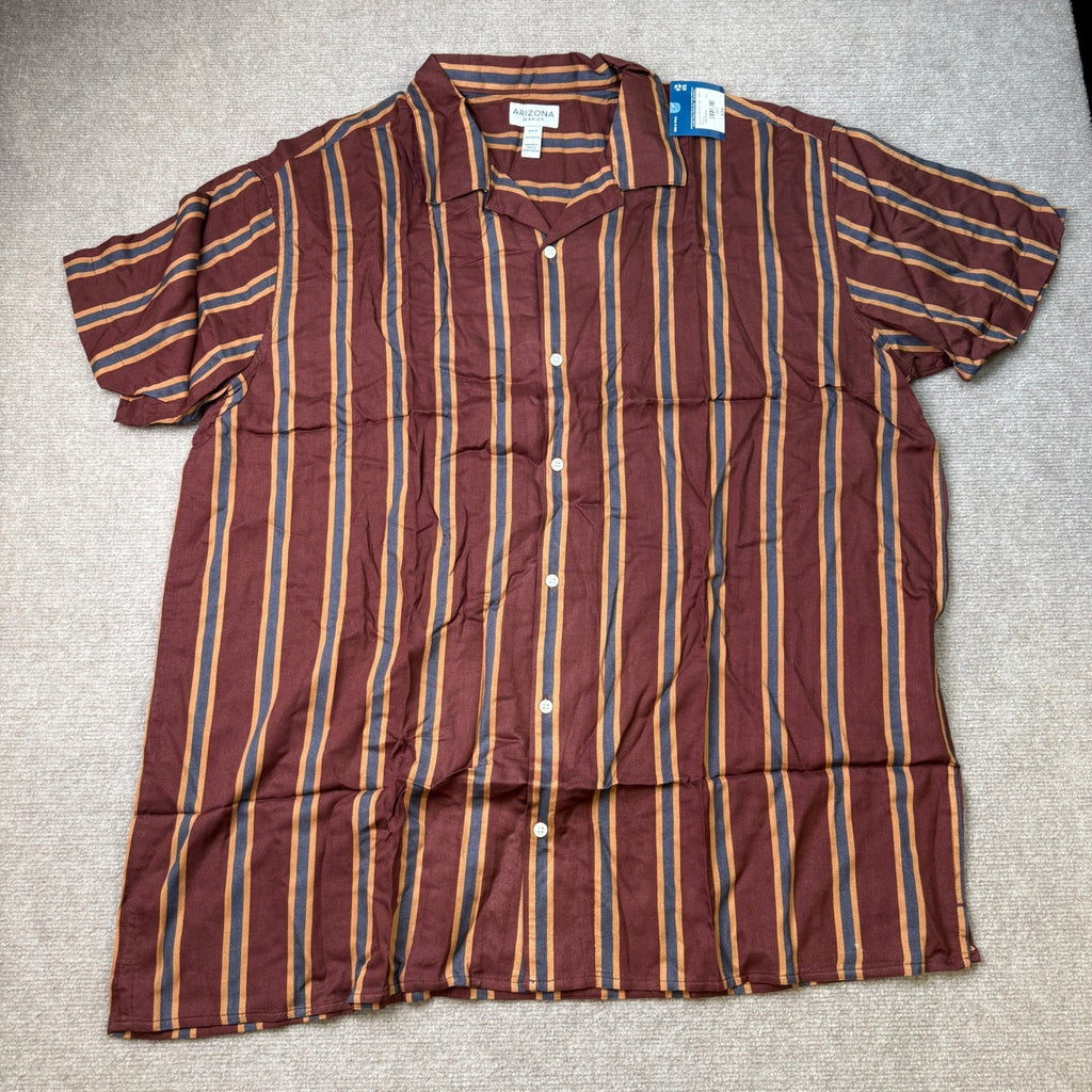 MSRP $34 Arizona Mens 2XLT Big & Tall Red Stripe Button-Down Shirt Short Sleeve