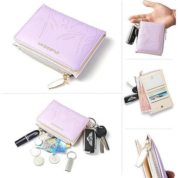 Pakkian Women's Purple Small Wallet Embossed Card Holder Zipper Purse