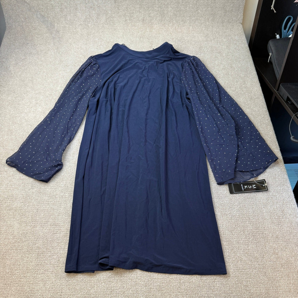 MSRP $84 MSK Women's 2X Navy Mock Neck Combo Sleeve Dress