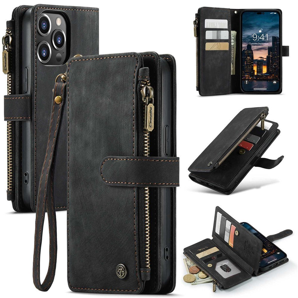 CaseMe C30 For iPhone 14 ProMax Detachable Zipper PU Leather Wallet Case