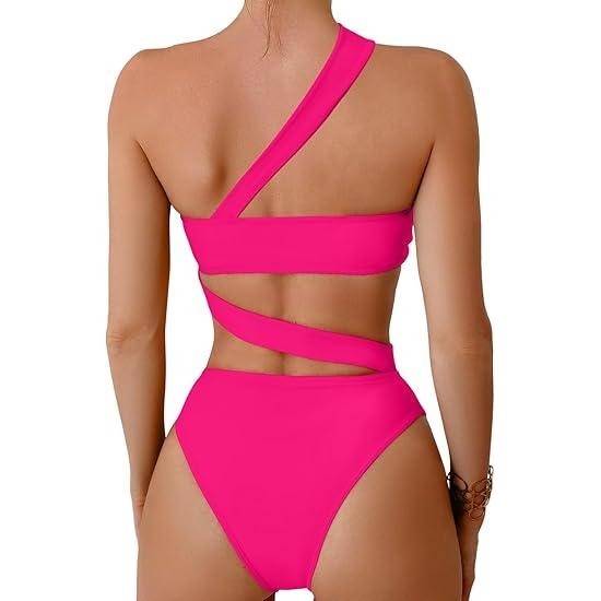 MSRP $47 Lilosy S Tube Hot Pink Sexy Cutout Bandeau One Piece Swimsuit High Wai