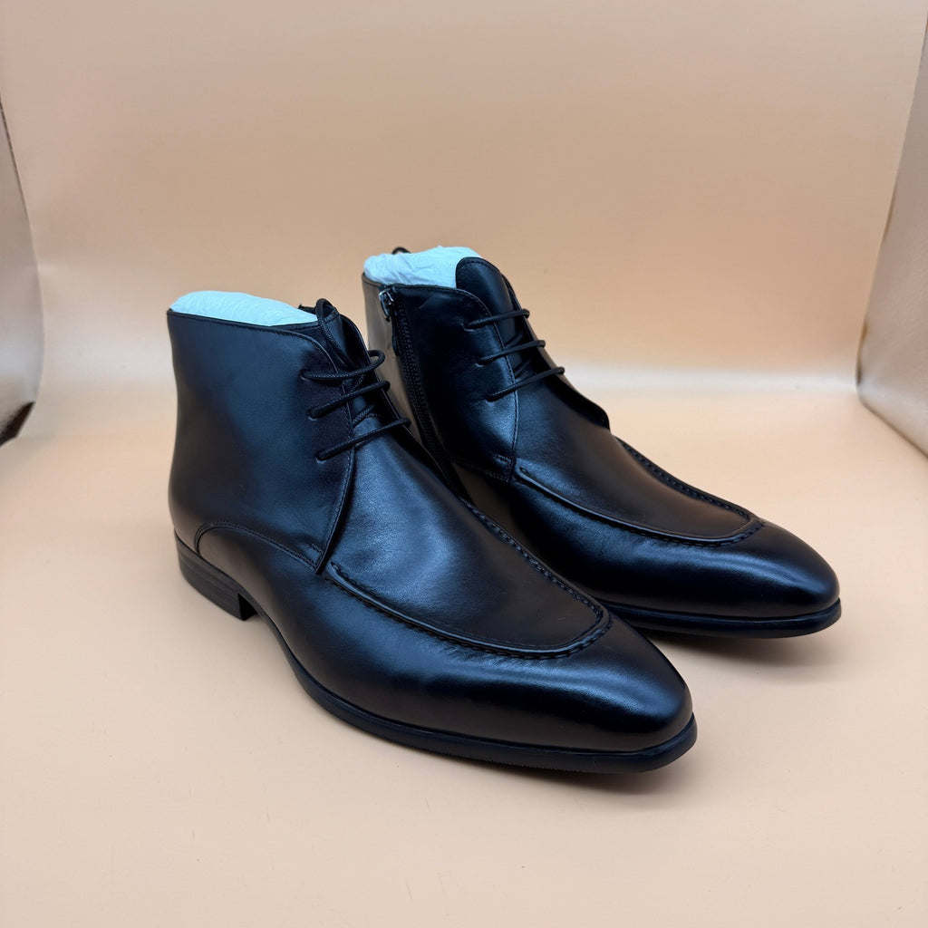 Santimon Men's US 6 Black Leather Casual Lace Up Side Zip Ankle Dress Boots