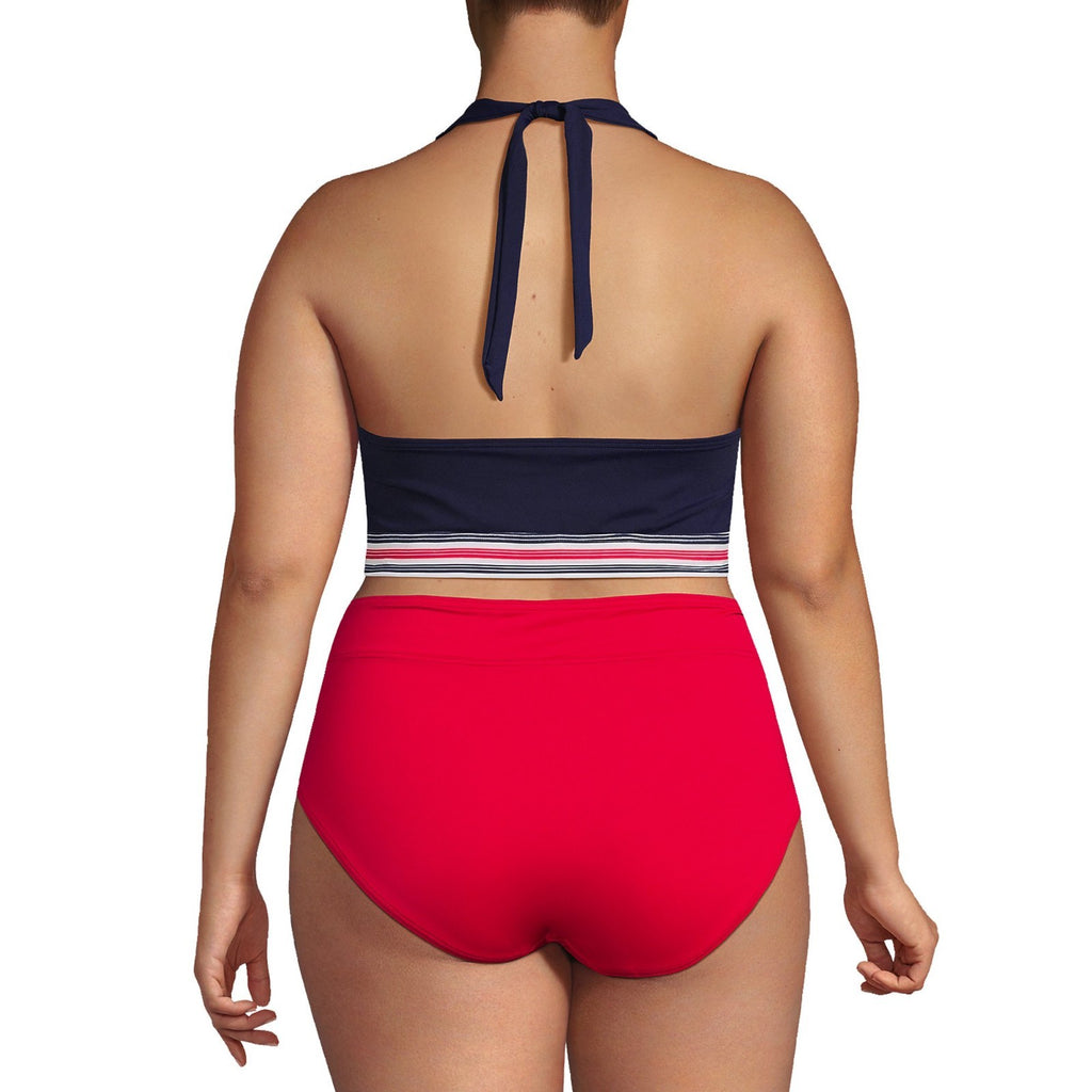 Lands' End Women's L, L LONG Square Neck Halter Bikini Swimsuit Top Chlorine Res