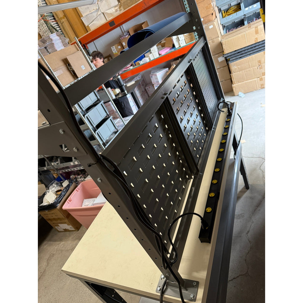 Uline Deluxe Workstations Table w/ Leg Outlets, Tabletop Power Strip, LED Light