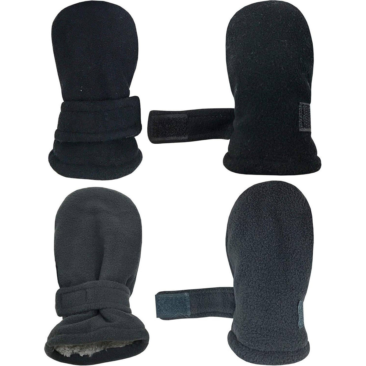 MSRP $18 N'Ice Caps 2 Pairs Black/Charcoal 6-18 Months Baby Mittens Fleece Glove