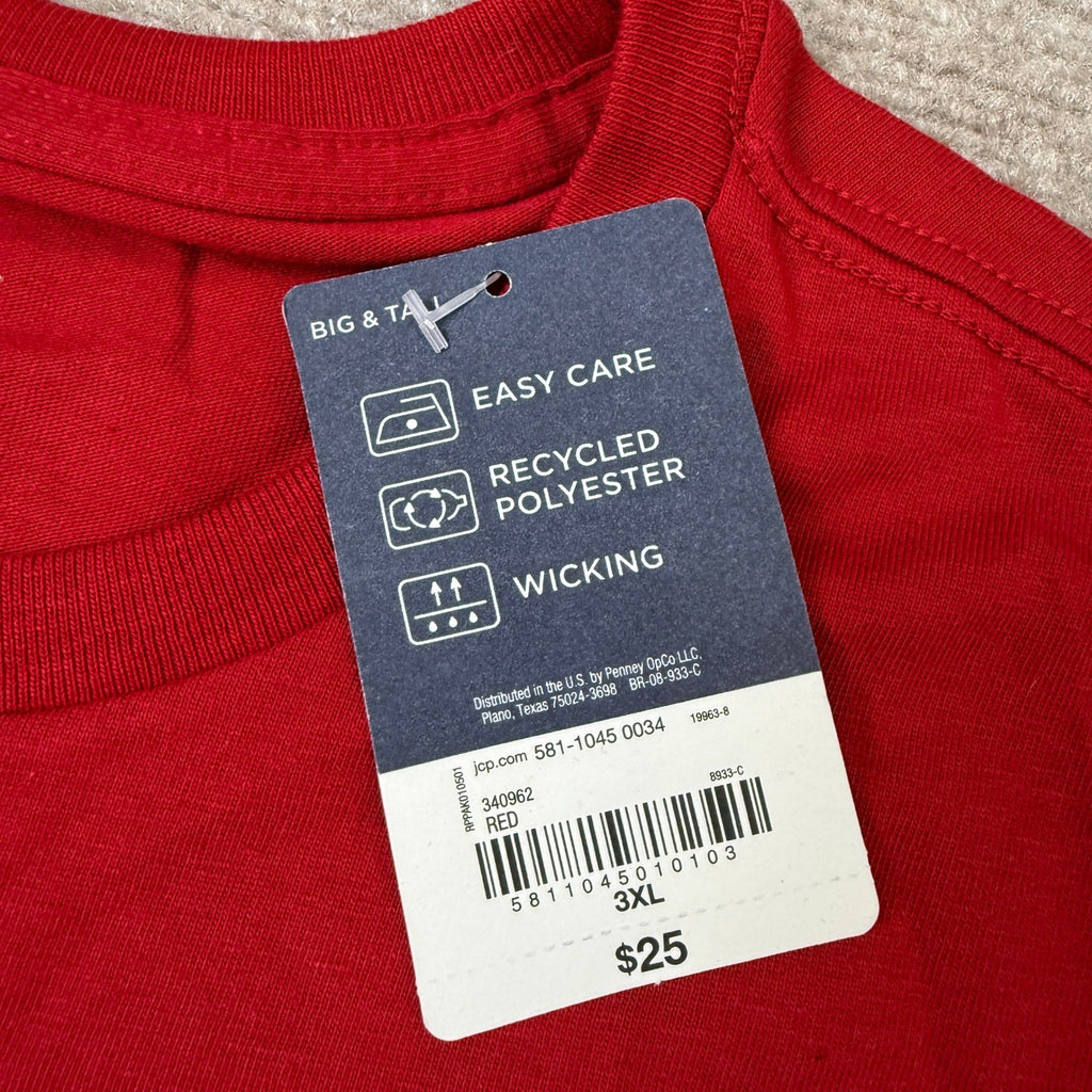 MSRP $25 St. John's Bay Mens 3XL Red Pocket Crew Neck Quick Dry T-Shirt Short