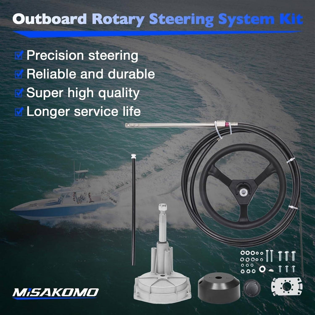 Misakomo 12 FT Boat Steering Cable Outboard Rotary System Kit with 12.5" Wheel