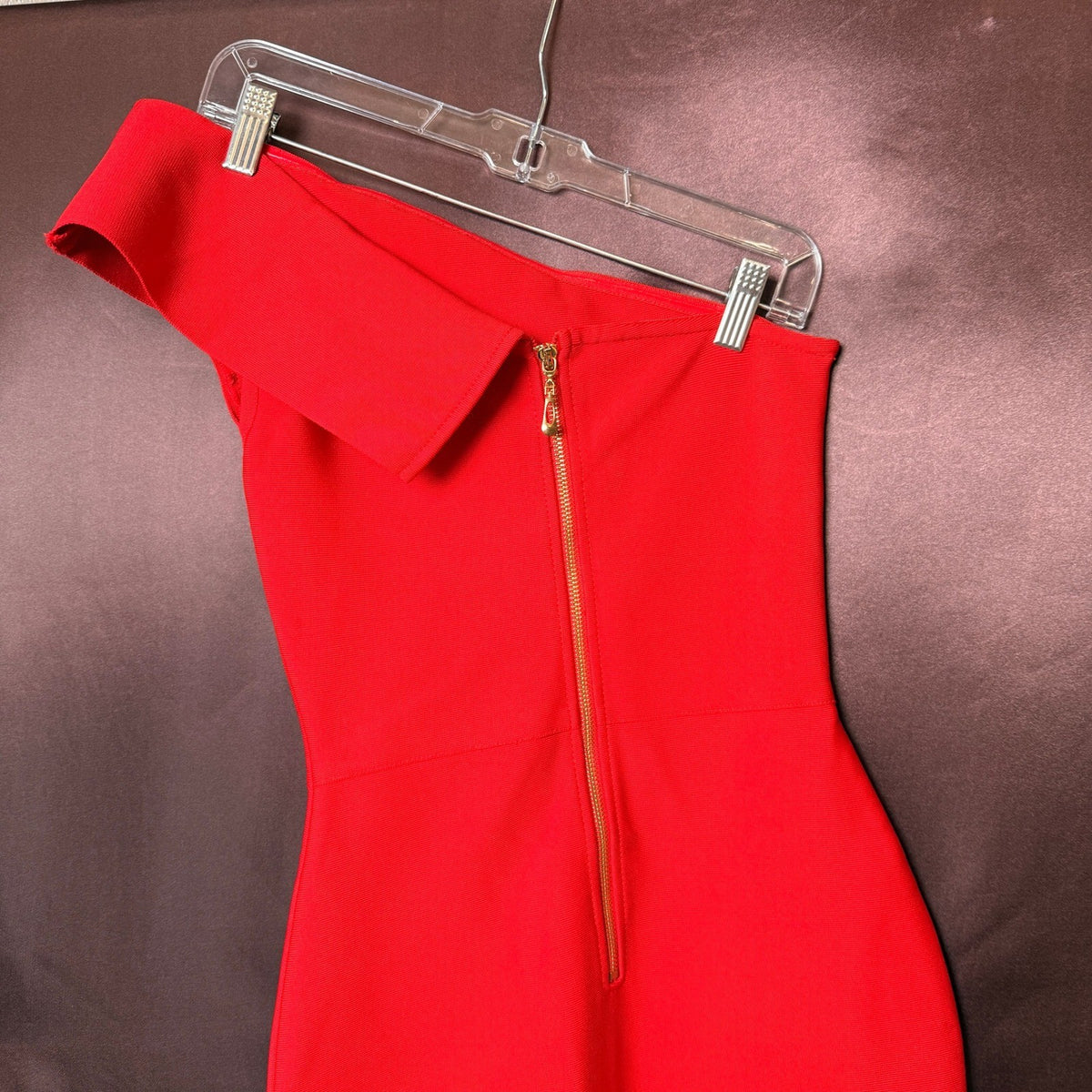 UONBOX Women's XS Red One Shoulder Sleeveless Bodycon Dress Midi Mermaid Banda