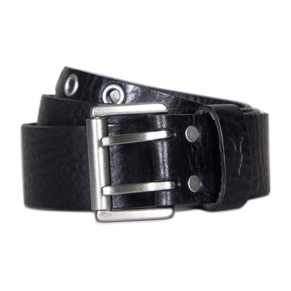 AllSaints Men's Black 1.5" 36 Distressed Leather Eyelet Belt, Metal Buckle