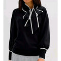 MSRP $48 Liz Claiborne Womens L Black Split Tie Neck Pullover Sweater Long