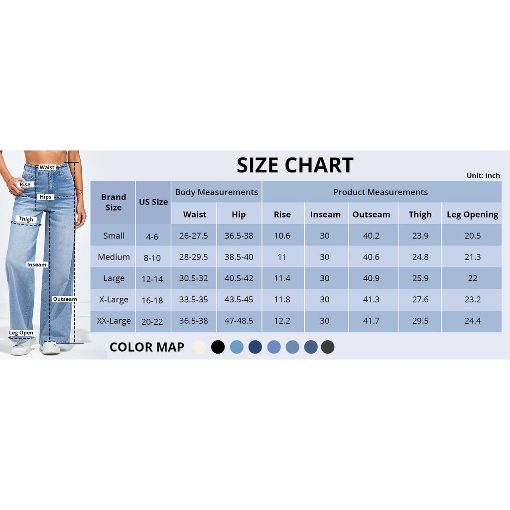 MSRP $52 GRAPENT Women's L Cool Blue Wide Leg Jeans Trendy High Waisted Stretch