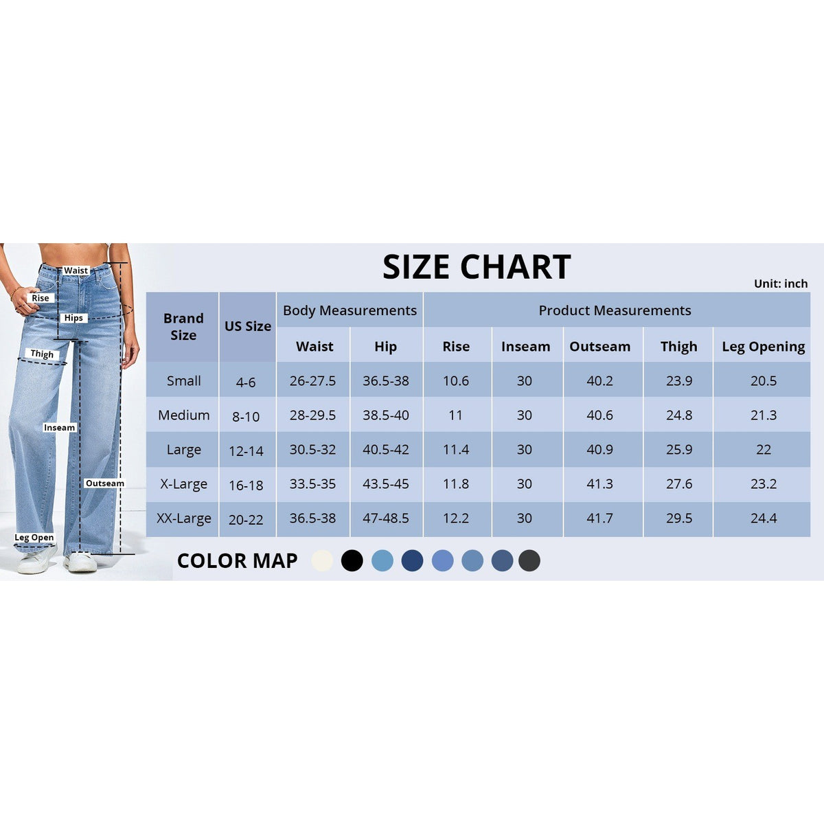 MSRP $52 GRAPENT Women's L Cool Blue Wide Leg Jeans Trendy High Waisted Stretch