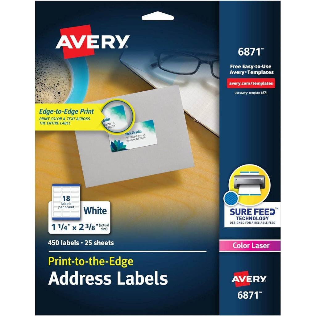 Set of 5 Avery 6871 White Color Laser Labels 1-1/4" x 2-3/8" 450/Pack