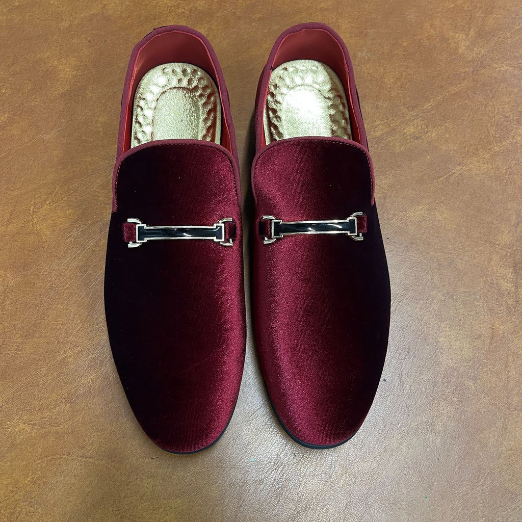 Santimon Men's US 8 - 10 Red Dress Loafers Velvet Horsebit Buckle Moccasin Shoes