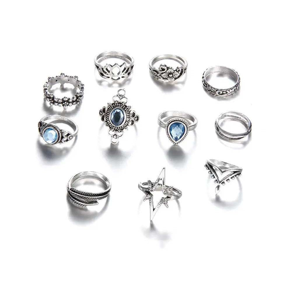 11 pcs Retro Ring Set, Ring Pack, Silver Statement Ring, Vintage Rings for Women