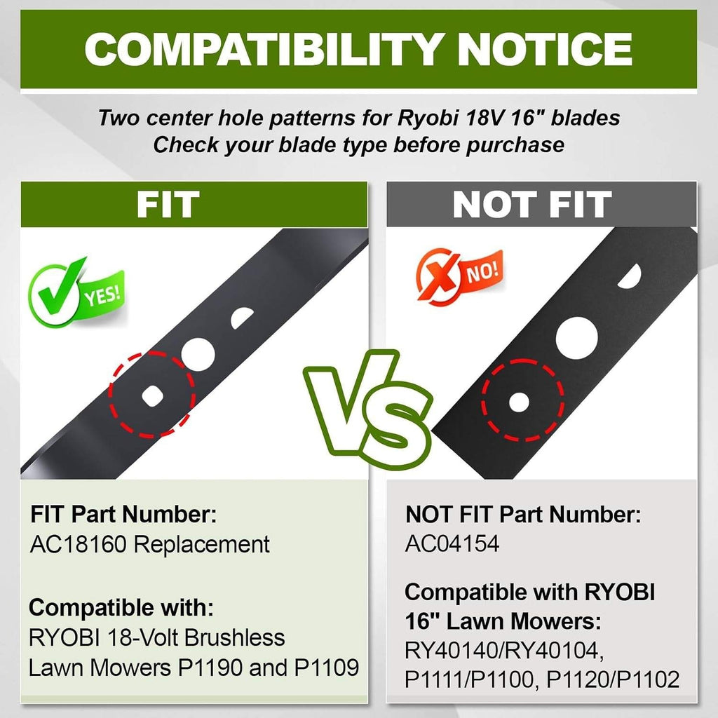 Foifatt AC18160 Replacement Lawn Mower Blade Compatible w/ RYOBI 16" Brushless