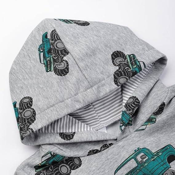 MSRP $20 NUBEEHOHO Toddler Boy 4T Grey/Green Truck Hoodie Sweatshirt Pullover