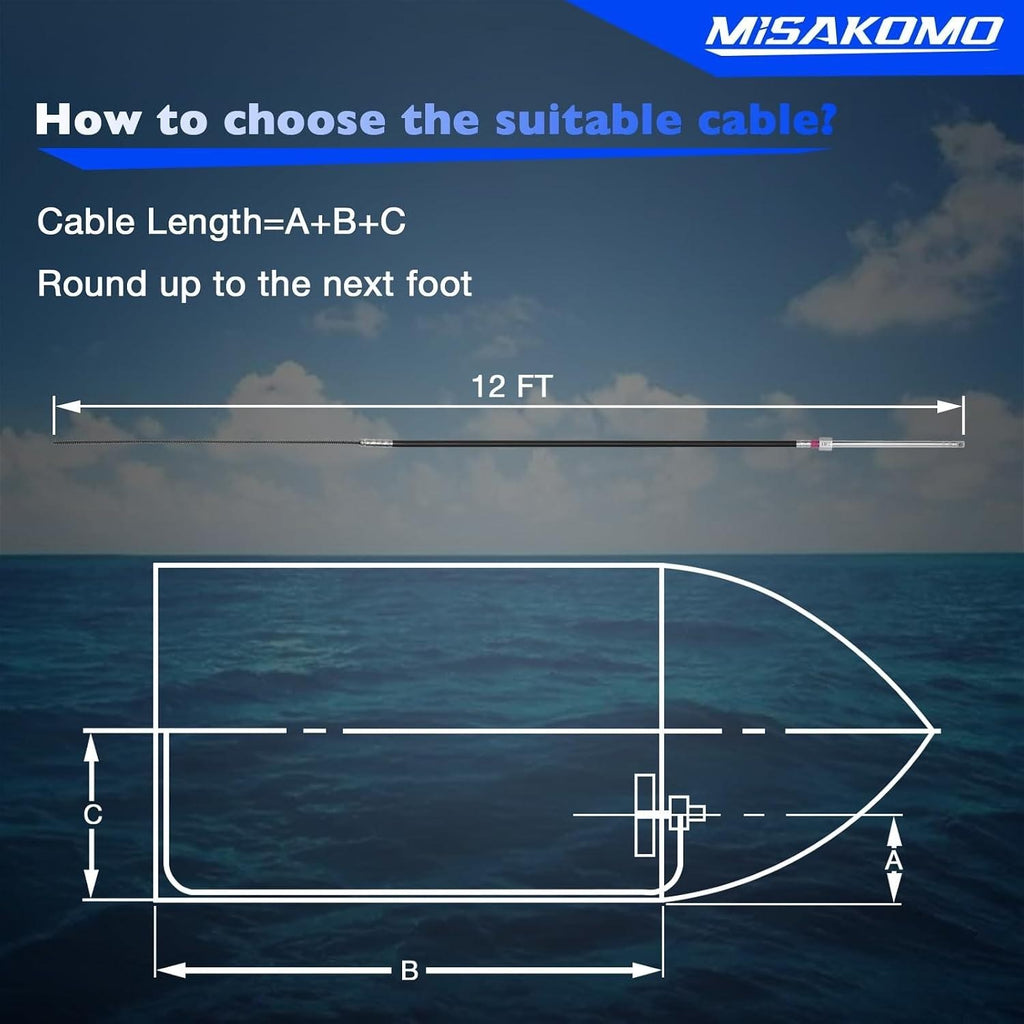 Misakomo 12 FT Boat Steering Cable Outboard Rotary System Kit with 12.5" Wheel