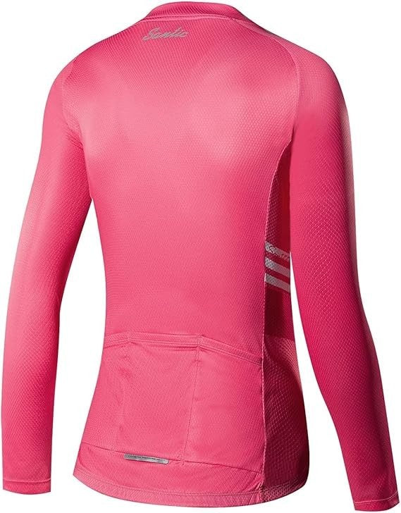 NWT Santic Olivia Women's L-2XL Pink Cycling Jersey Long Sleeve Full Zip, Rear