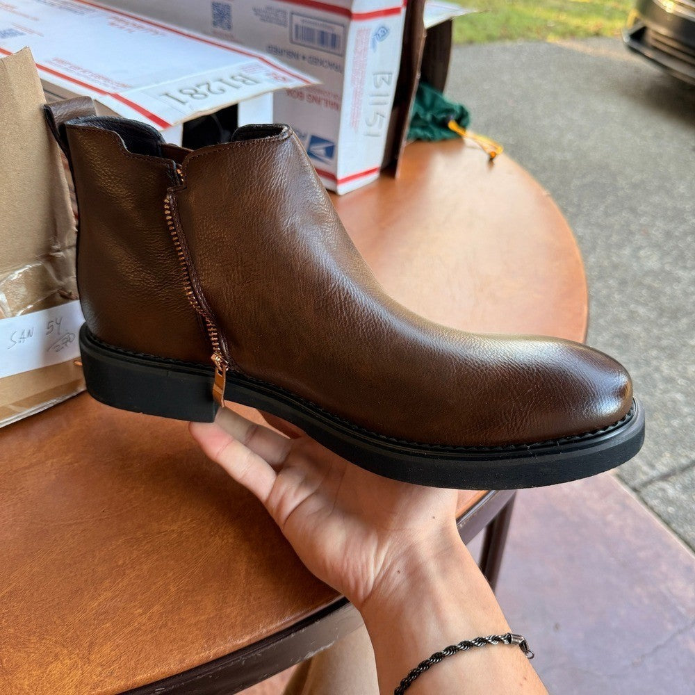 Santimon Men's US 9.5 Brown Leather Double Side Zipper Casual Dress Ankle Boots
