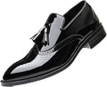 Santimon Men's US 8 Black Patent Leather Wingtip Tassel Loafers Dress Shoes