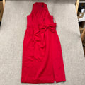 MSRP $89 Clover and Sloane Womens 8 Red Midi Dress Sleeveless Side Slit Bow Wais
