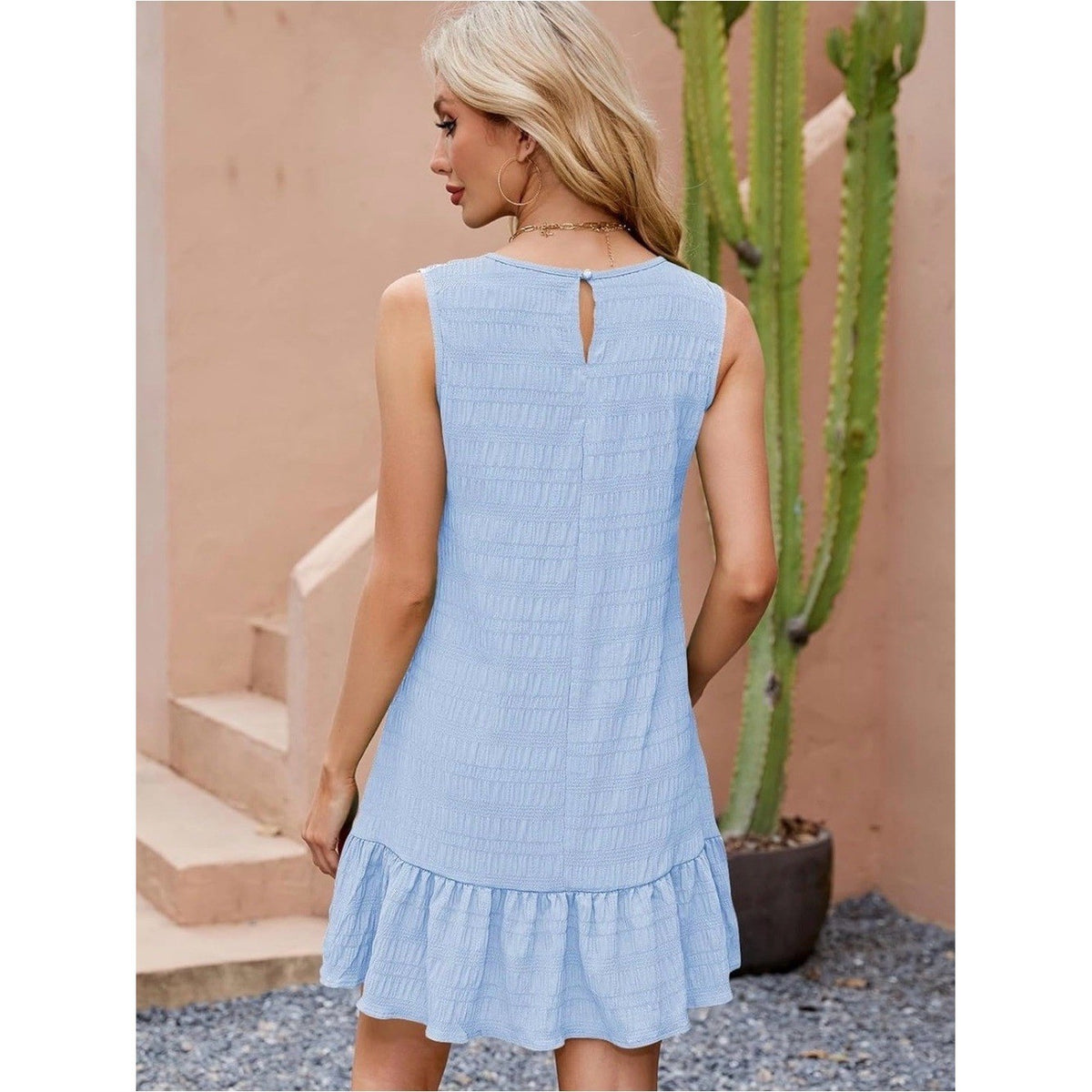 SOLY HUX Women's 3XL Ruffle Hem Sleeveless Tank Dress Round Neck Casual Smoc