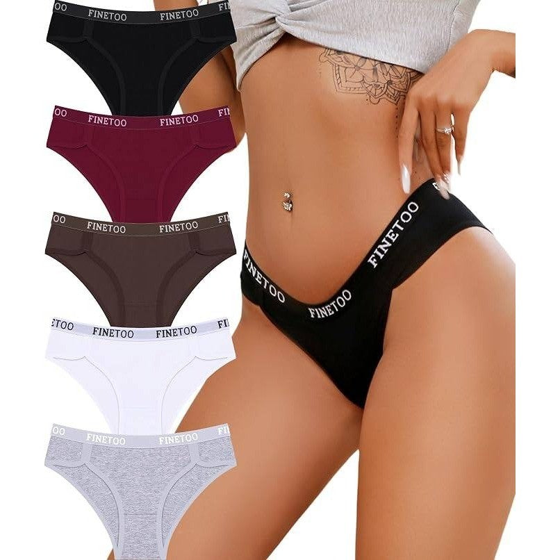 FINETOO 5 Pack Women's S Cotton Underwear Cheeky Panties Sexy Hipster Bikini E