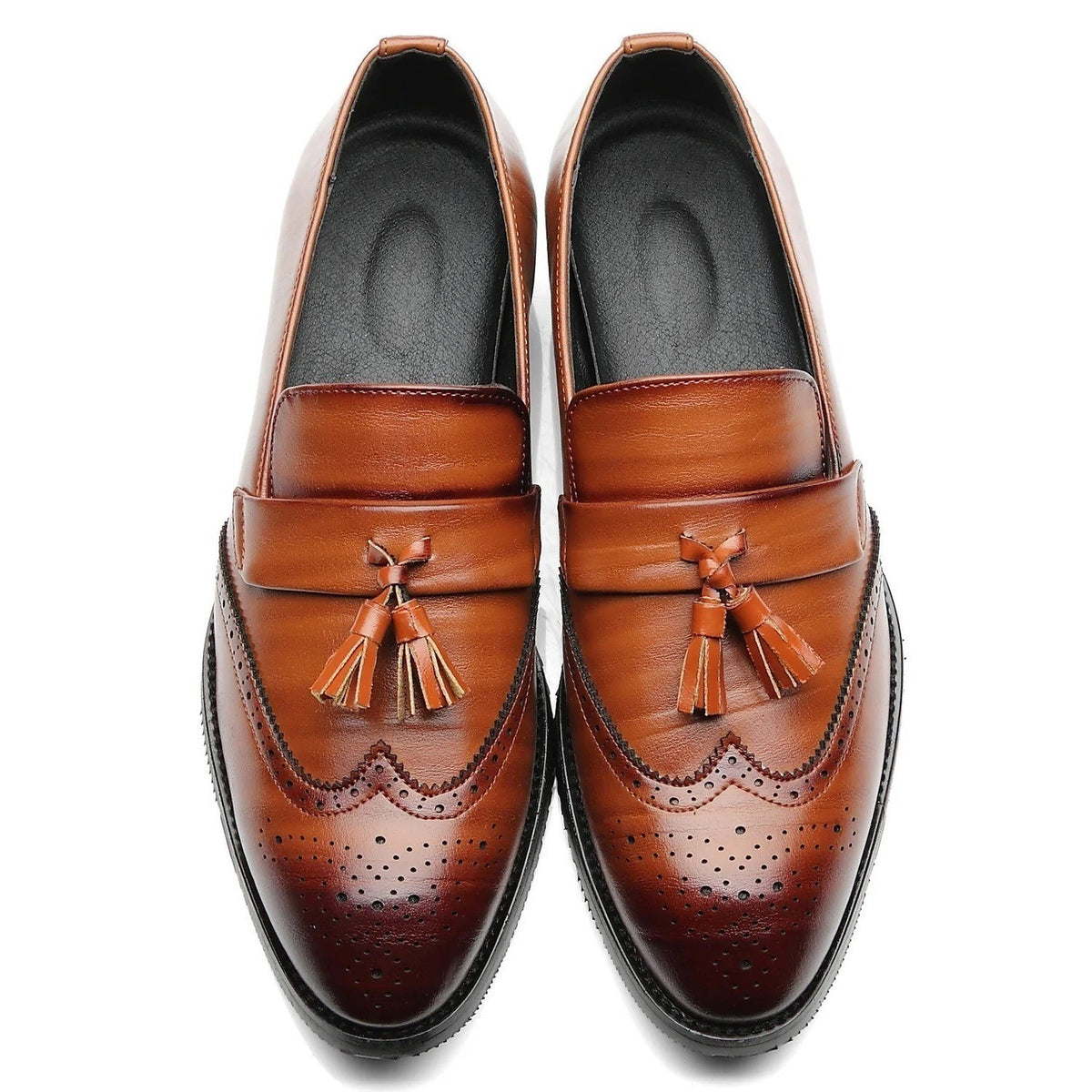 Santimon Men's US 7.5 Brown Wingtip Tassel Smoking Loafers Slip On Dress Shoes