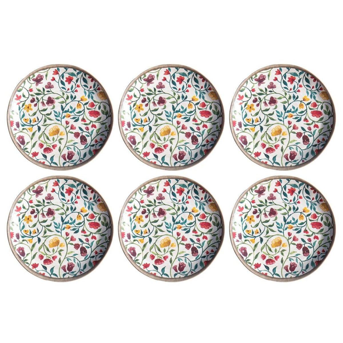 Set of 6 Abode Homewares Garden Vines Melamine Salad Plates 8.5" Microwave Safe