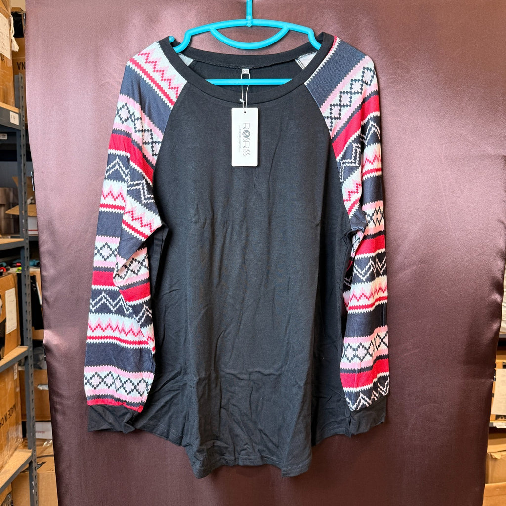 ROSRISS Women's 14W-28W Long Sleeve Tunic Crewneck Colorblock Striped Tee Shirt