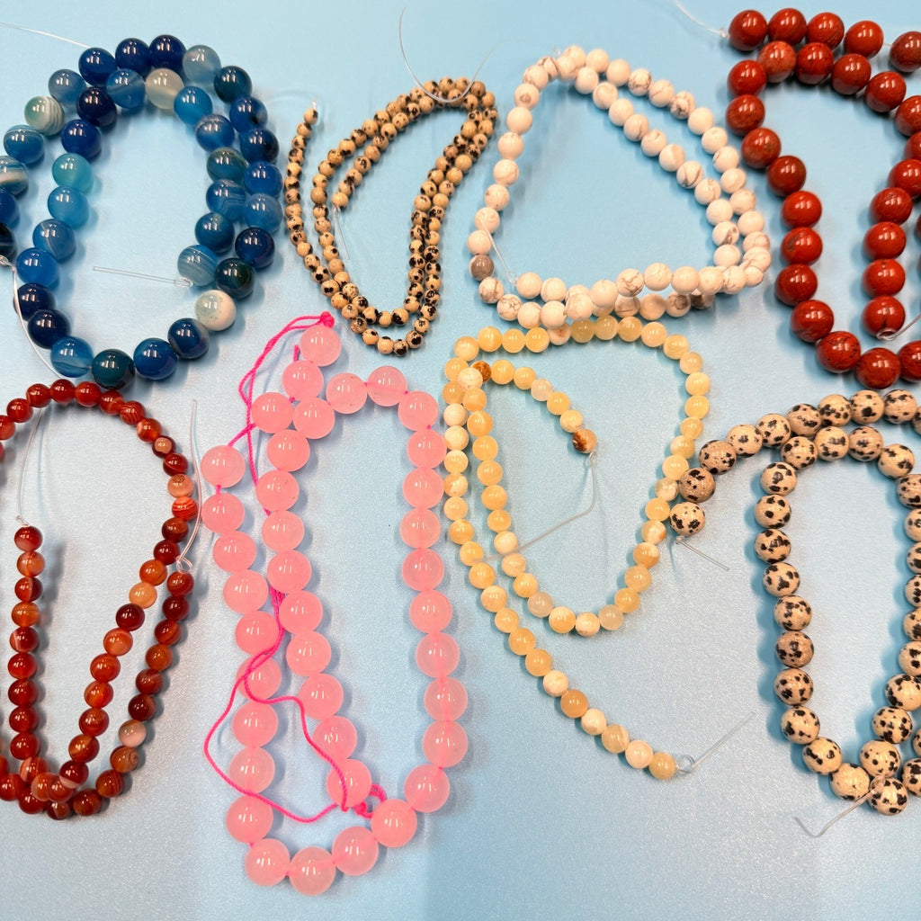Set of 10 Natural Gemstone Round Beads Strands 15" Sizes 6,8,10 mm 14oz №B2