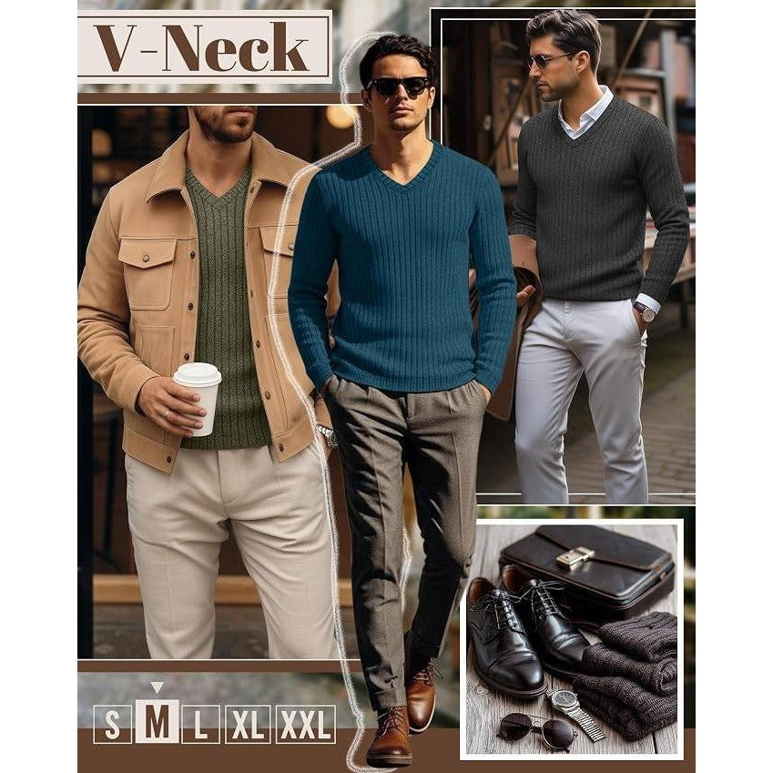 MSRP $56 JoyMotion 3 Pack Men's L Ribbed V Neck Long Sleeve Thermal Shirts Sli