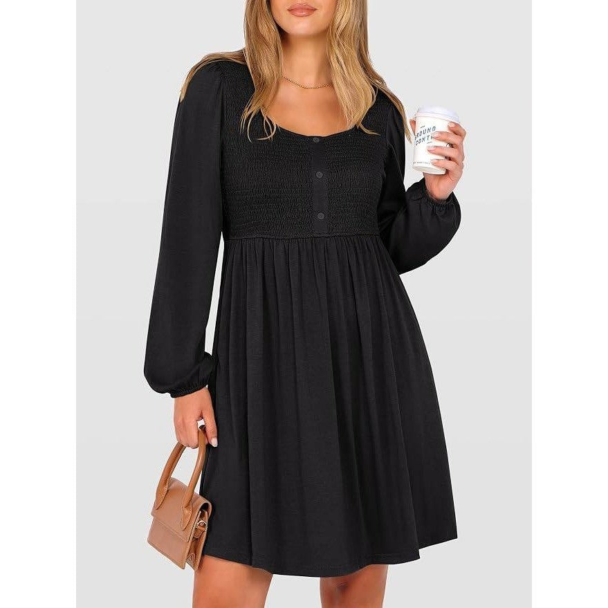 MSRP $32 ANRABESS Women's S Long Sleeve Dress Smocked High Waist Babydoll