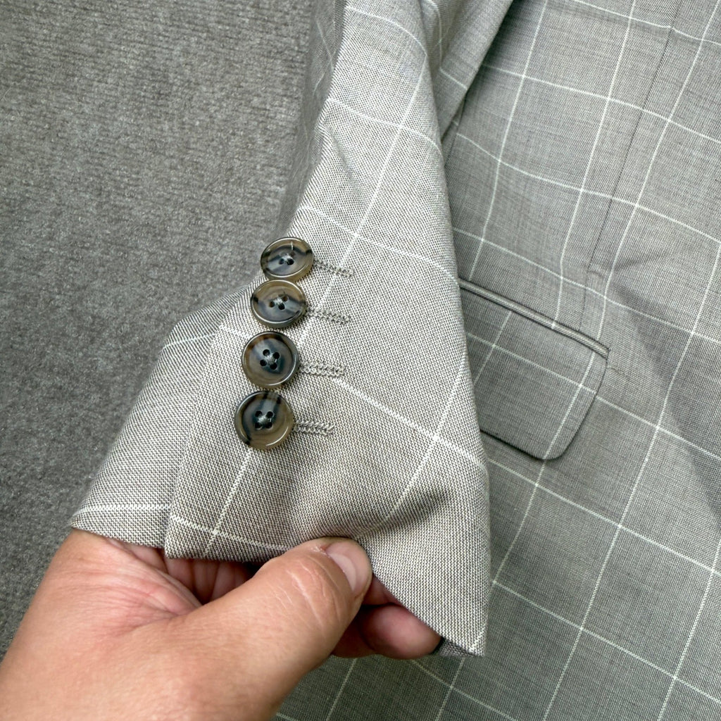 MSRP $260 Stafford Coolmax Mens 44 Tan Windowpane Classic Fit Suit Jacket All S