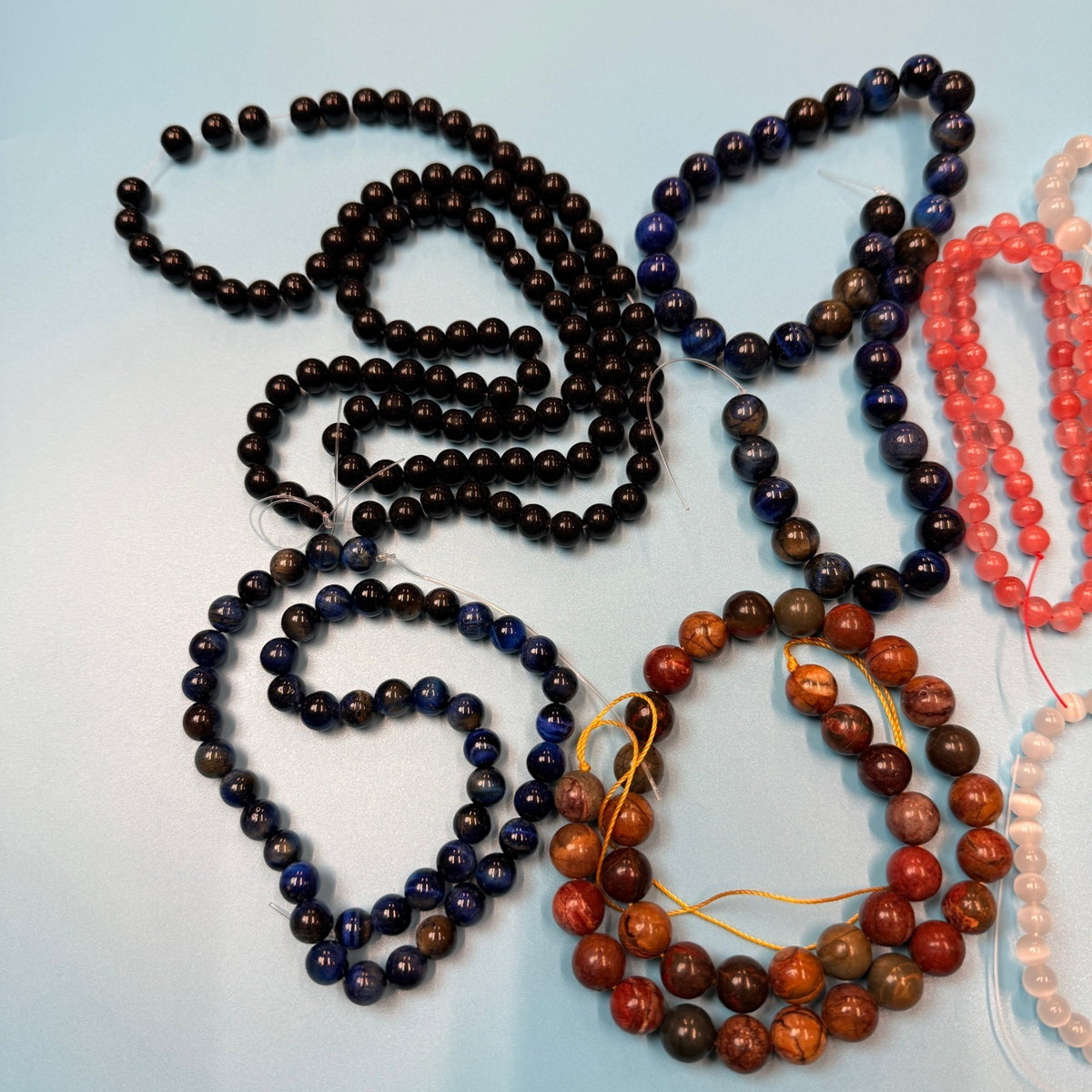 Set of 10 Natural Gemstone Round Beads Strands 15" Sizes 6,8,10 mm 14oz №B21