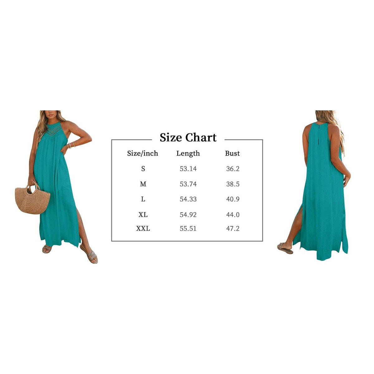 MSRP $52 FARORO Women's XL Peacock Sleeveless Long Dress Boho Halter Maxi