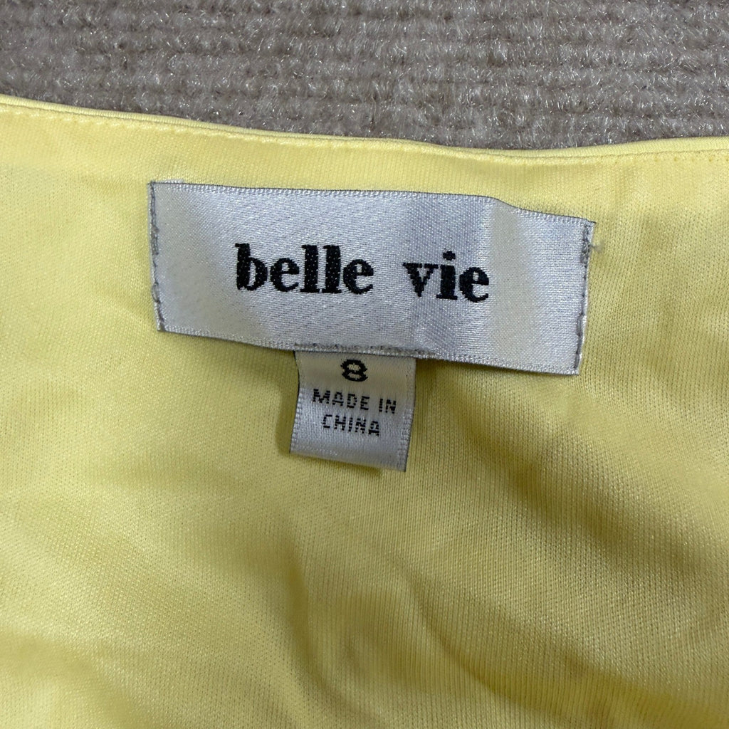 MSRP $78 belle vie Womens 8 Pale Yellow Draped Neck Fit + Flare Dress Sleeveless