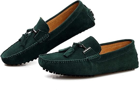 Santimon Men's US 9 Green Suede Tassels Slip-On Loafers Casual Dress Shoes