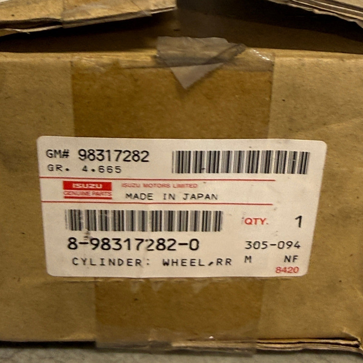 Genuine Isuzu 8-98317282-0 Rear Right Wheel Brake Cylinder GM 98317282