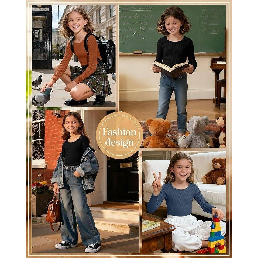 MSRP $44 LessonZoo 3 Pack Girls 13-14Y Long Sleeve Shirts Cotton Ribbed Tops C