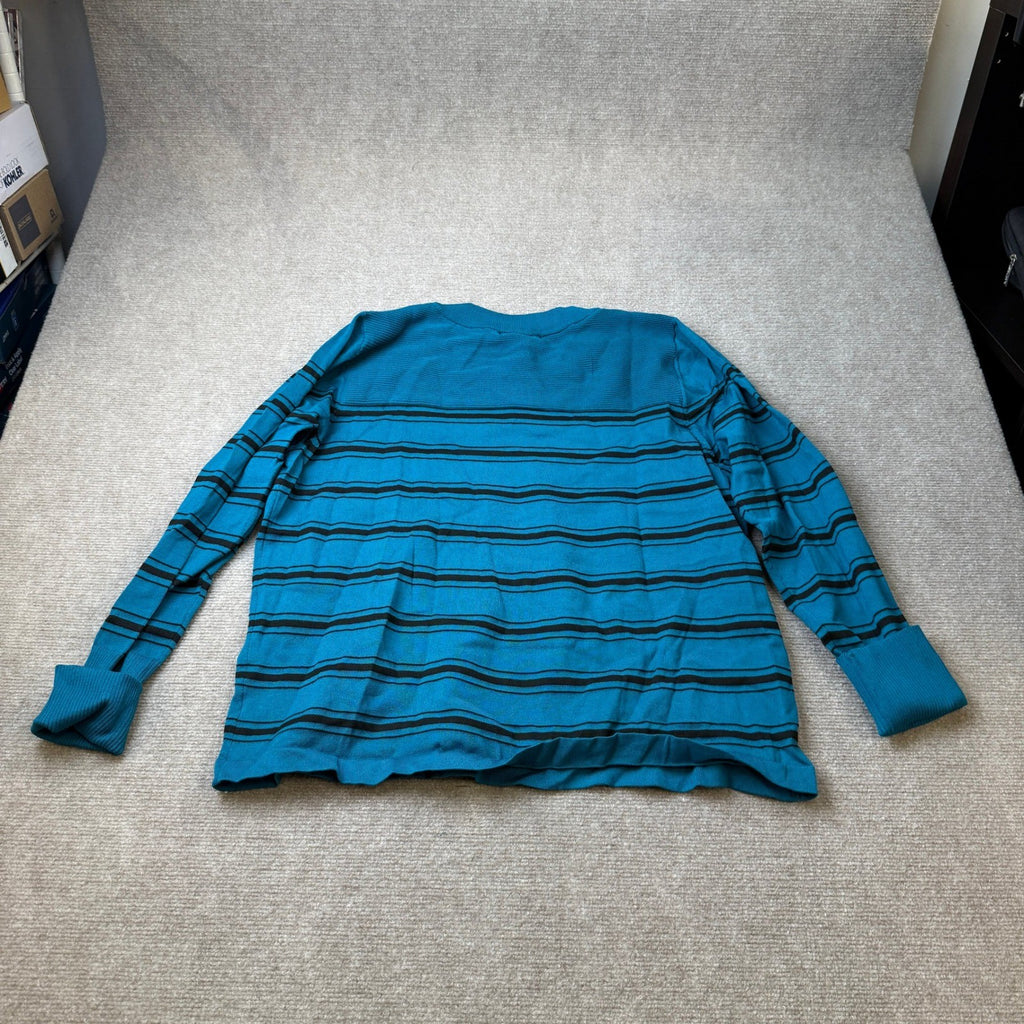 MSRP $48 Liz Claiborne Womens XL Deep Lagoon Black Striped Pullover Sweater